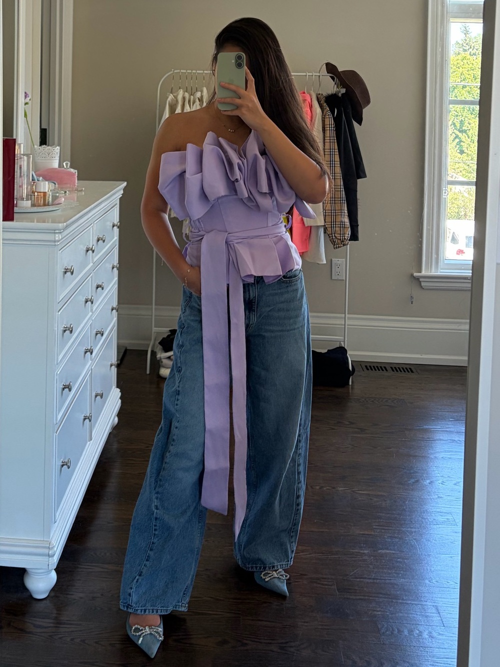 Lavender Ruffle One-Shoulder Crop Top - Picture 2 of 7